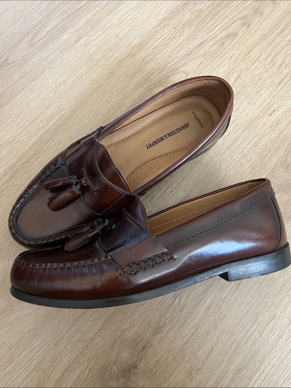 Johnston & Murphy Men's Hayes Sheepskin Tassel Loafers Burgundy Made In Brazil